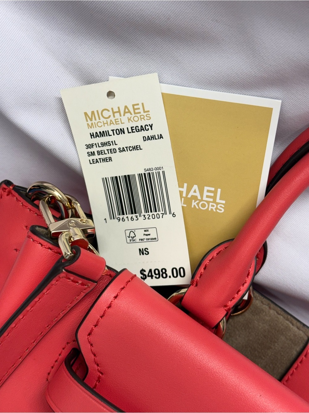 (new+tag) Michael Kors Leather Hamilton Legacy Dahlia Belted Red Pink Satchel - Picture 5 of 16
